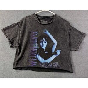 Wednesday Addams Raw Hem Cropped Graphic Tee Women's Medium Acid Wash Goth